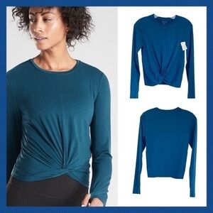 ATHLETA Teal Blue Essence Twist Tie Top
